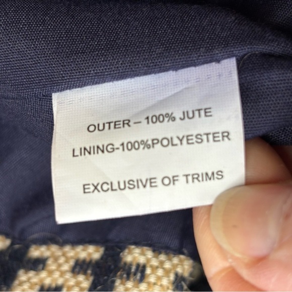 C & C California Home Jute XLarge Tote Bag Blue Tassel Medallion Pattern Boho - Picture 7 of 14